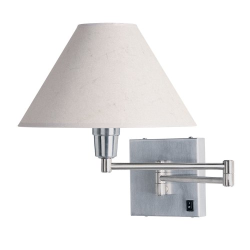 Dainolite DMWL800-13-SC Satin Chrome Swing-Arm Wall Lamp 13 Watts with Plain Linen White Shade