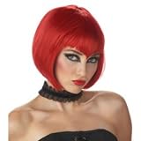 Womens Red Vampire Wig Short Bob with Pointed Bangs