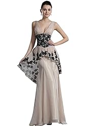 V-neck Mermaid Peplum Lace Chiffon Floor Length Natural   Waistline Prom Dress 