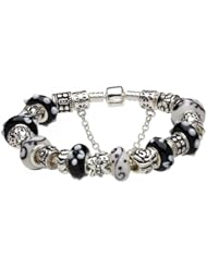 2013 New Arrivals Pandora European Style Black and White Murano Glass Beads Charm Beaded Complete Silver Plated Bracelets for Women Girls Jewelry