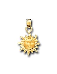 14K Yellow Gold Sun Happy Face Satin Charm Pendant