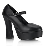 5 Inch Cute High Heel Mary Jane Chunky Heel Platform Pump Black Poly