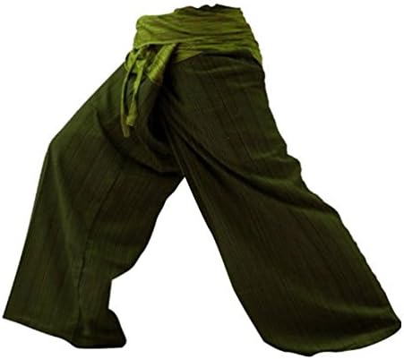 2 Tone Thai Fisherman Pants Yoga Trousers Free Size Plus Size Cotton Olive and Green