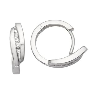 Miore - MM9035E - Boucles d'Oreilles Créoles Femme - Or blanc 375/1000 (9 carats) 2.8 gr - Diamant 0.11 cts