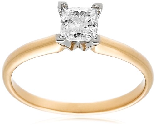 10k Yellow Gold Princess-Cut Solitaire Diamond Engagement Ring (3/4 ct, J-K Color, I2-I3 Clarity), Size 7