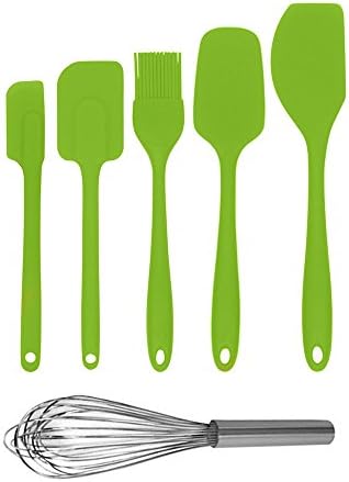 Kitchen Gems Silicone Kitchen Utensil Tool Gift Set - Includes Heat-Resistant Flexible Nonstick Silicone Spatula Set with Basting Brush and Stainless Steel Whisk (Green)