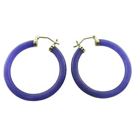 Lavender Jade Skinny Hoop Earrings, 14K Gold by 