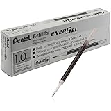 Pentel Refill Ink for BL60 EnerGel Liquid Gel Pen, 1.0mm, Metal Tip, Black Ink, Box of 12 (LR10-A-12)