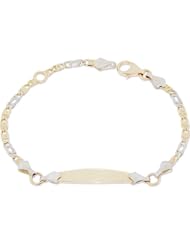 14k Yellow and White gold, Birds Eye Link Chain and Oval ID Kids Children Bracelet 5mm Wide