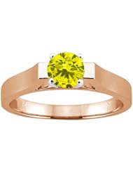 0.55 Ct Round Canary SI1/SI2 Diamond 18K Rose Gold Solitaire Ring