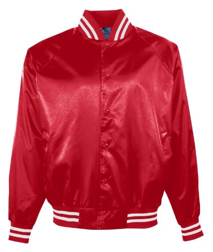 Satin Baseball Jacket with Striped Trim