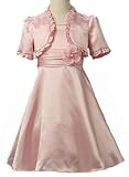 New Satin Knee Dress with Short Sleeve Bolero Jacket (White Ivory Black or Pink) Sz 4 or 12 Flower Girl