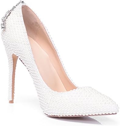 Shine Love Women Pointed Toe Crystal Pearl High Heels Wedding, Evening, Prom Shoes For Birde MA0386