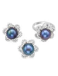 Sterling Silver Pearls and 6.2 CTW Cubic Zirconias Ladies Jewelry Set. Ring Size 9. Length 18 in. Total Item weight 6.6 g.