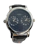 Mens Dual Time Watches with Leather Strap in Black