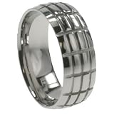 316L Stainless Steel Ring with grid pattern and shiny polish. Width: 8mm