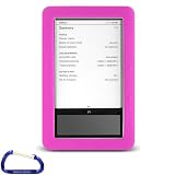Premium Barnes and Nobles Nook eBook Reader Accessory: High Grade Hot Pink Silicone Skin Gel Cover Case and Free Carabiner Key Chain