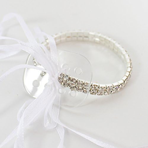 Rhinestone Flower Corsage Bracelet in Silver with Ribbon