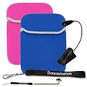 New Blue / Pink Amazon Kindle DX Reversible Carrying Sleeve + Determination Hand Strap + E Reader Light (Black)
