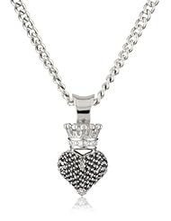 King Baby 18" Curb Link Chain with 3D Pave Black Cubic Zirconia Crowned Heart Pendant Necklace