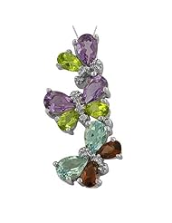 925 Sterling Silver Multi-Gemstone Pendant Necklace