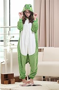 Skycastle(tm) High Quality Frog Cartoon Animal Shaped Winter Unisex One-piece Pajamas Hoodie Sleepwear Cosplay Costume (L)