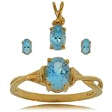 Blue Topaz Ring W/ Earrings Set 10K Gold Girls Ladies