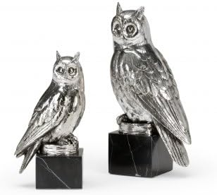 Wildwood Lamps 300777 Owls Accent, Cast Composite With Silver Plate, Black Marble Mounting