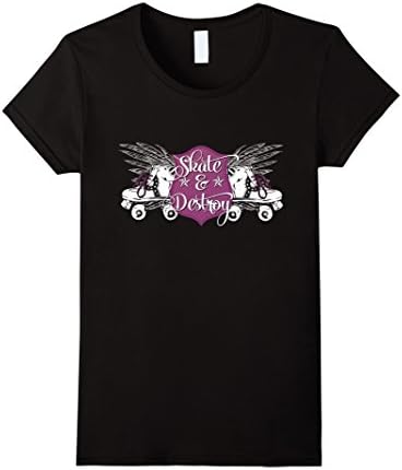 Roller Derby T-Shirt - Skate &amp; Destroy: Skates w/Wings - Female Small - Black