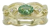 14KT Green Tourmaline & Diamond Etruscan Ring