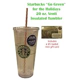Starbucks 20 oz. Venti Go Green Tumbler with Candy Cane Straw and $5 Bonus Christian Siriano Mini Card