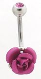 Pierced & Modified - Body Jewellery Belly Bars - Cute Small Rose Navel Bar - Pink