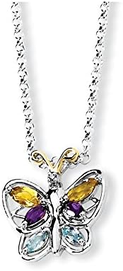 0.005ctw. Sterling Silver &amp;14K Citrine/Amethyst/Blue Topaz Butterfly Necklace- 18 inch