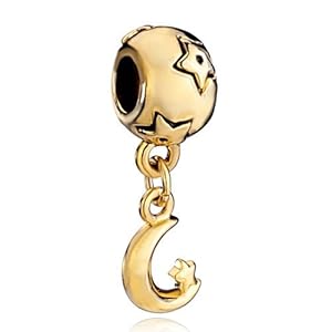 Pugster Round Star Dangle Moon Golden Beads Fit Pandora Chamilia Biagi Charm Bracelet