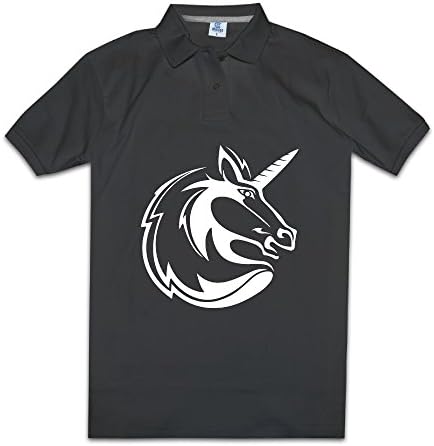 Q5JL Men's Legendary Creature Unicorn Tattoo Short Sleeve Pique Polo Shirts Jersey L Black