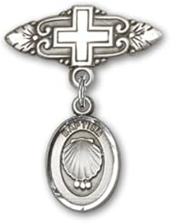 Sterling Silver Baby Badge with Baptism Charm and Badge Pin with Cross
