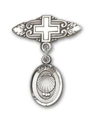 Religious Christening Gift 1" Sterling Silver Baby Badge Pin with Baptism Medal Charm