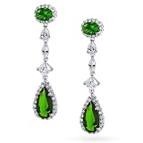 41HbA%2BMe9zL. SL160  Bling Jewelry Plated Silver Diamond Cz Pave Emerald Green Teardrop Chandelier Earrings