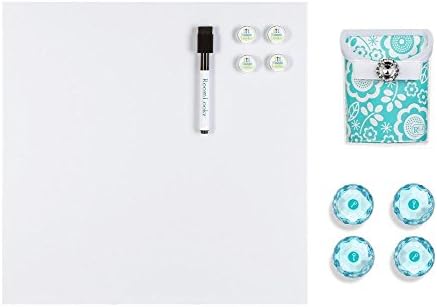 RoomLookzTM White Magnetic Dry Erase Wallboard, Aqua Magnets and Aqua Blue Poppy Bin Set 2015 Limited Edition (Set of 3)