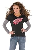 Detroit Red Wings Black Women's Primary Logo Tri Blend Long Sleeve Layered T-Shirt- by Alyssa Milano