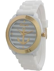 Womens Geneva Striped Anchor Style Silicone Watch - White