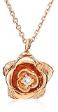 14k Rose Gold Diamond Flower Pendant (.05 cttw, J Color, I2 Clarity), 16"