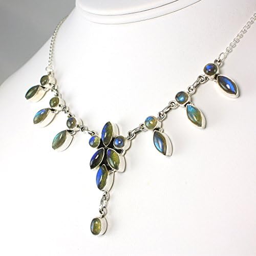 19ct. Natural Labradorite 18" Necklace with 2" Extender in Sterling Silver