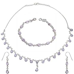 Necklace Earrings Bracelet Sterling Silver Amethyst Jewelry (gnklcs356)