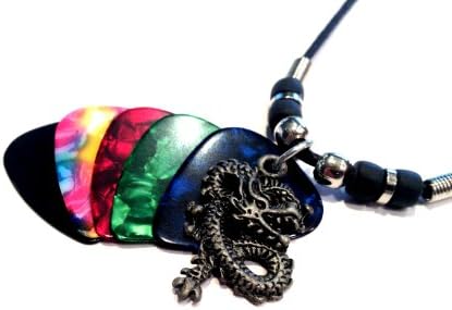 18" Dragon Pendant and Colored Guitar Pick Necklace
