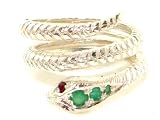 Fabulous Solid Sterling Silver Natural Emerald & Ruby Detailed Snake Ring - Finger Sizes 5 to 12 Available