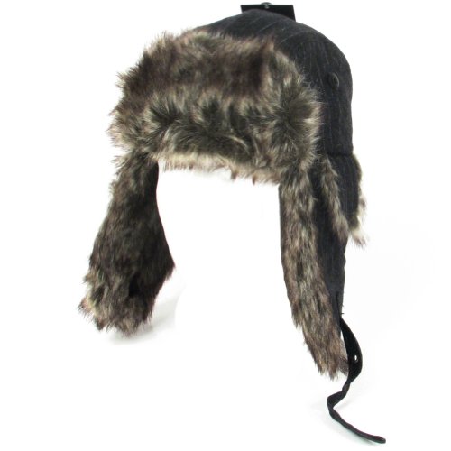 new wool pinstripe trooper trapper aviator pilot ski hat black medium large  more detail click!