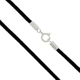 Silver. 925 BLACK SILK NECKLACE CHAIN PENDANT 16 inch - B000MIU8LG