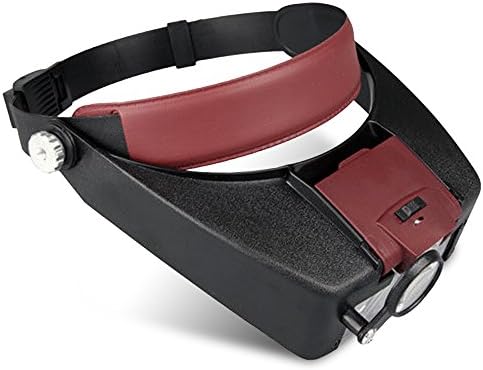 Illumination Headset | Prime Grade ABS Headband with LED Lamp Light and 3 Magnifier Acrylic Optical Lenses for Reading or Micro Works, Adjustable to Fit Any Head Size, Vibrant Black