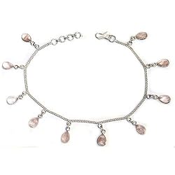 Beaded Anklet Pair Silver Gemstone Body Jewelry 9.75 inches (ganklt047a)